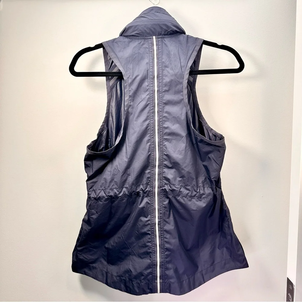 Athleta Performance Running Vest, Reflective Racerback Navy Blue with Hood, S